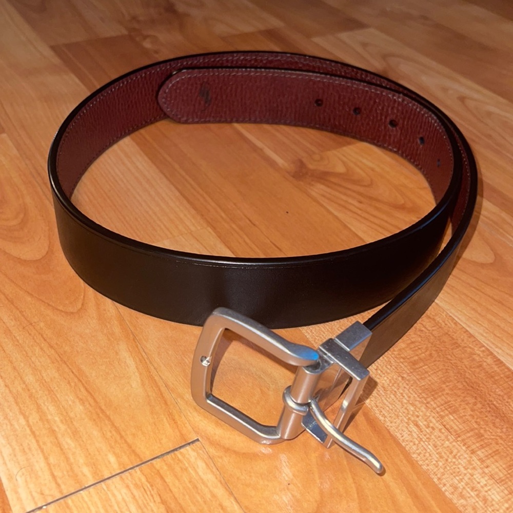 Polo Ralph Lauren Mens Reversible Brown Black Leather Belt Silver Buckle